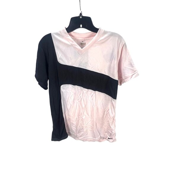 Nike Dri-Fit Women's New Colorblock Short Sleeve Shirt Pink & Black Size L Athle - Picture 1 of 9